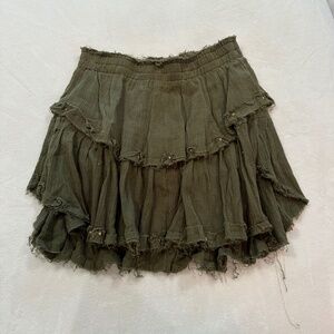 LOVESHACKFANCY Ruffle Tiered Mini Skirt Hunter Green with Gold Grommet